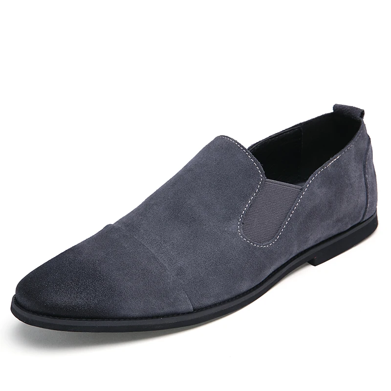 Pointed Toe Cow Suede Shoes Men Loafers British Style Moccasins Casual Slip On Black Gray Brown | Обувь