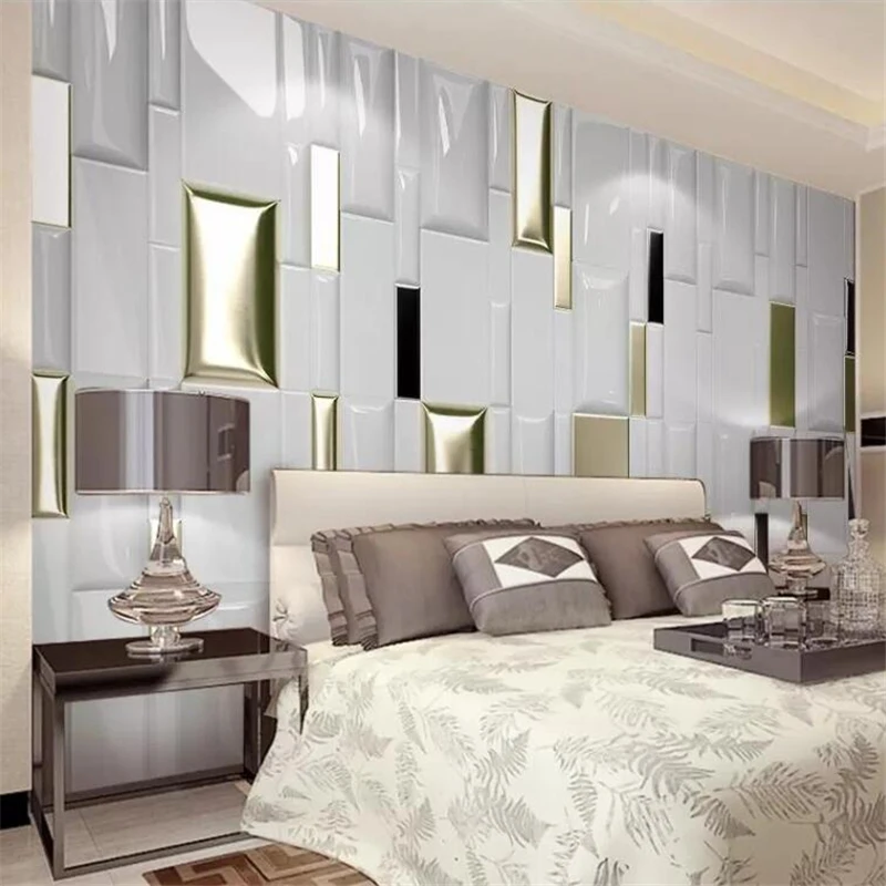 beibehang Custom wallpaper large upscale romantic 3d stereo modern fashion gold checkered geometric soft bag wall | Обустройство дома