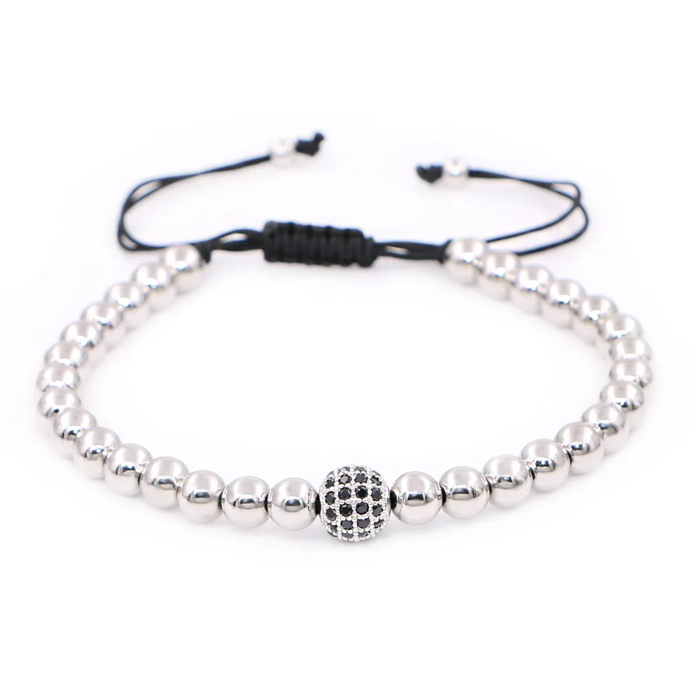 Rhodium Mestylish бренд Для мужчин Браслеты 8 мм микро проложить Черный CZ Плетение Бисером макраме Для мужчин Браслеты, подарок на день Святого Валентина - Окраска металла: Rhodium