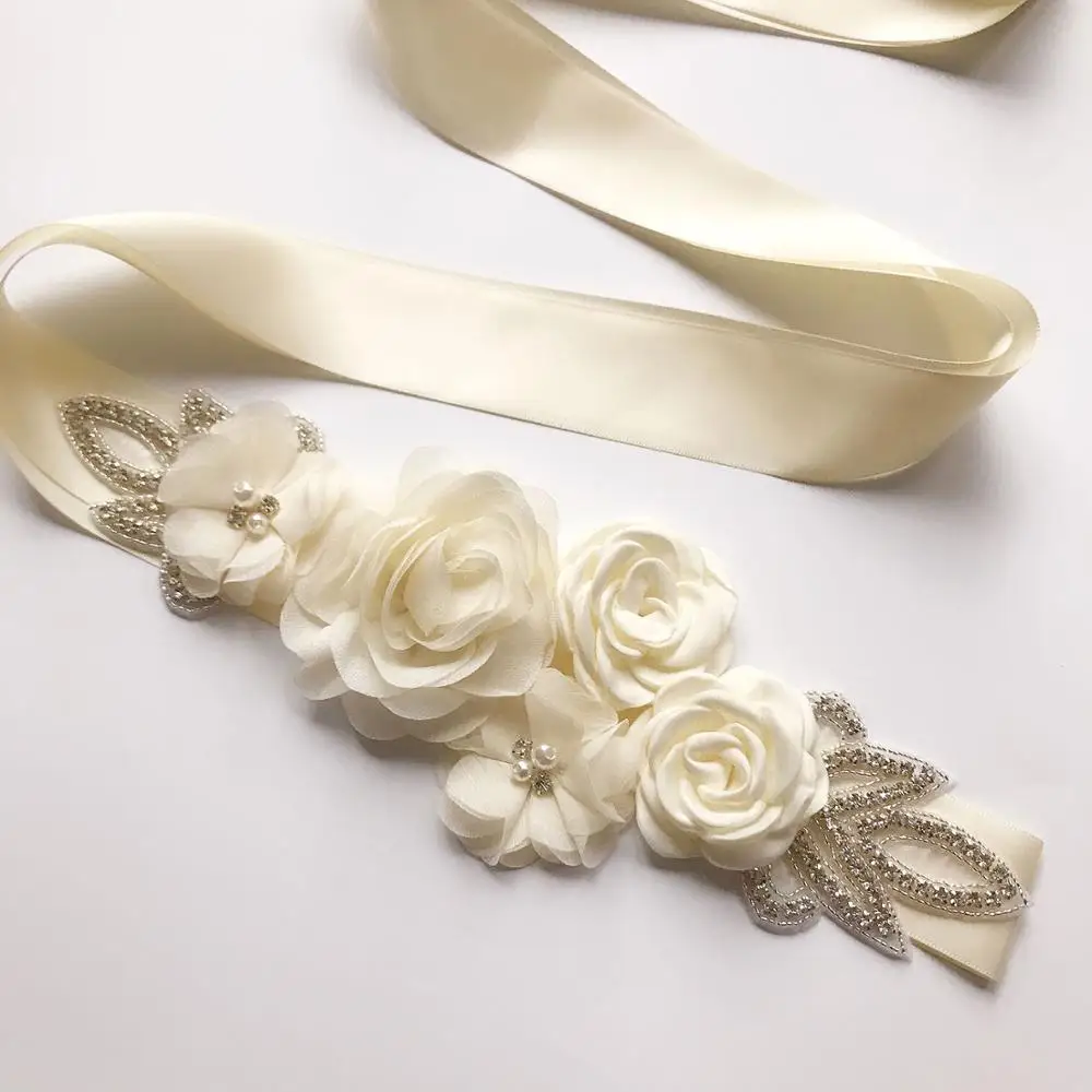 Ремни для платья MOLANS с жемчугом однотонные шифоновые цветы свадебный пояс Ручной