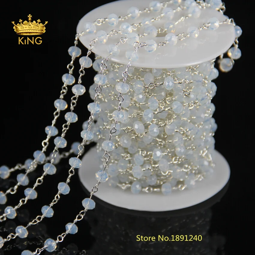 

Hot ! White Opal Crystal Quartz Faceted Beaded Rosary Chains Plated Gold Silver Plated or Brass Plated Chain Necklace JD0141