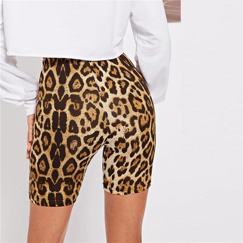SHEIN Леопардовые Леггинсы Шорты Женские Многоцветные Летние Спортивные Короткие Леггинсы