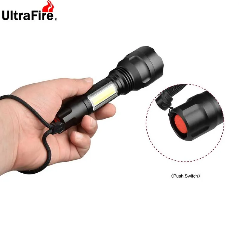 Светодиодный фонарь Ultrafire C8 T6+ Рабочая лампа светодиодный аварийная вспышка 4 режима факел Фонари Охотничий Тактический фонарь кемпинг Luz18650 бликов Flashlig
