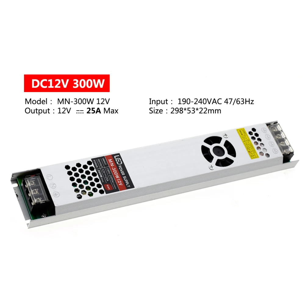 Ультра тонкий светодиодный Питание DC12V трансформаторы систем освещения 60W 100W 150W 200W 300W 12V Светодиодный драйвер Мощность адаптер для Светодиодный полоски