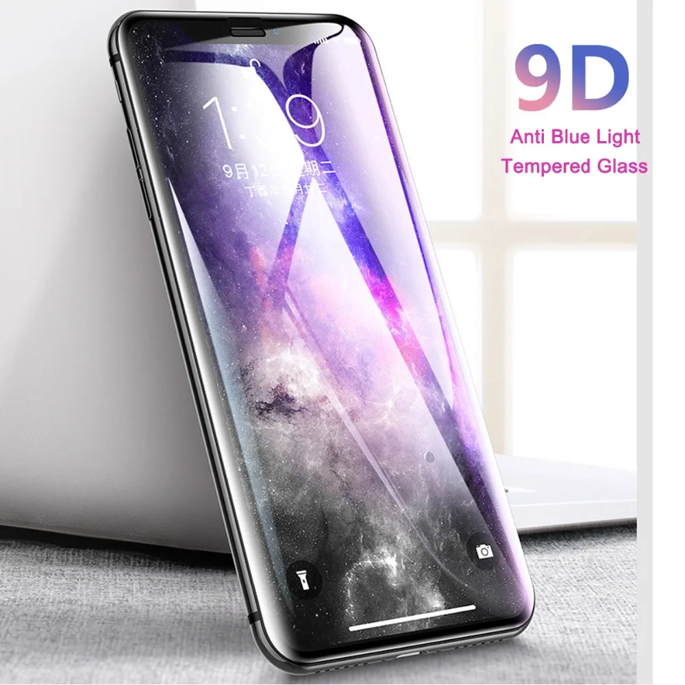 Настоящее Закаленное стекло 9D с защитой от синего света для iPhone 11 Pro Max X XS MAX XR 8 7 6s 6