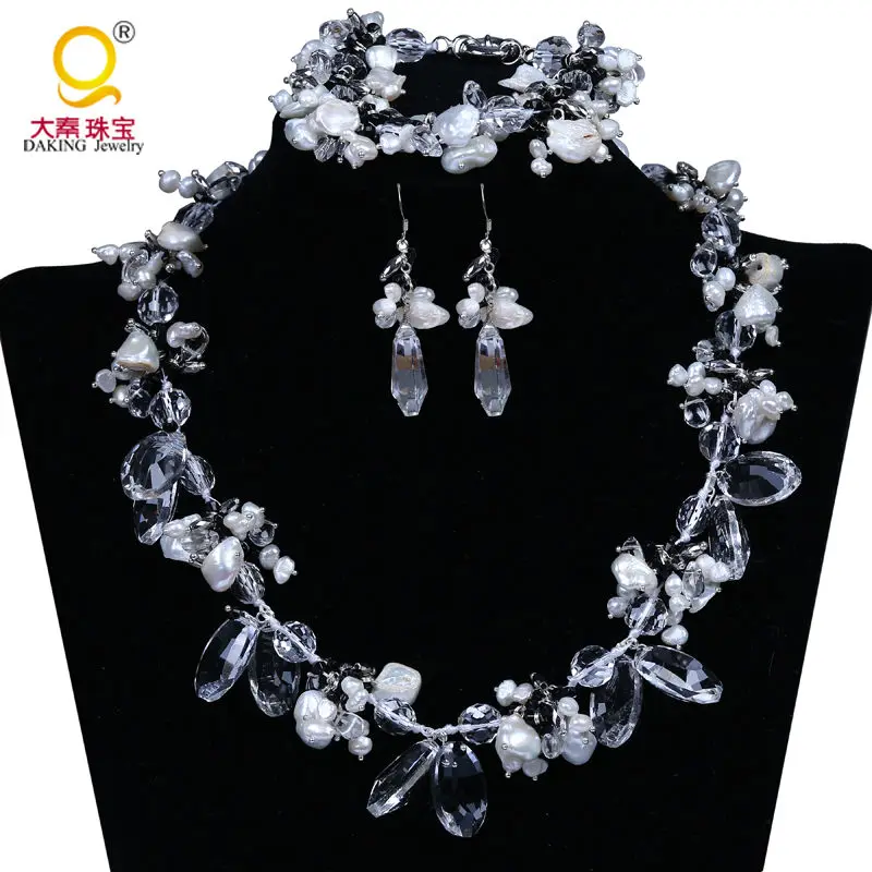 fashion pearl jewelry set for women necklace ,bracelet ,earrings charm stone accessaries