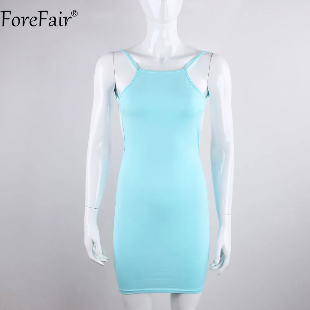 ForeFair, хлопок, сексуальное платье для женщин, летнее, без рукавов, мини, облегающее платье, открытая спина, осеннее платье для женщин - Цвет: Небесно-голубой