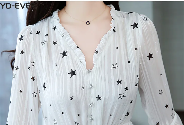 2019 летнее шифоновое платье Для женщин Flare рукавом V Neck Star Print ниспадающей оборкой