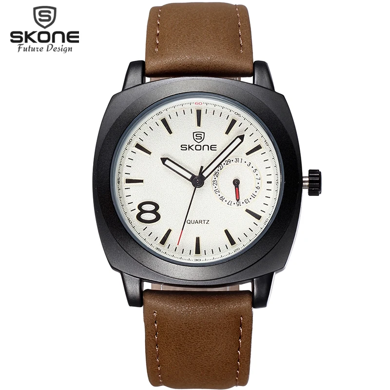 Женские часы SKONE кварцевые аналоговые из натуральной кожи с календарем|watch