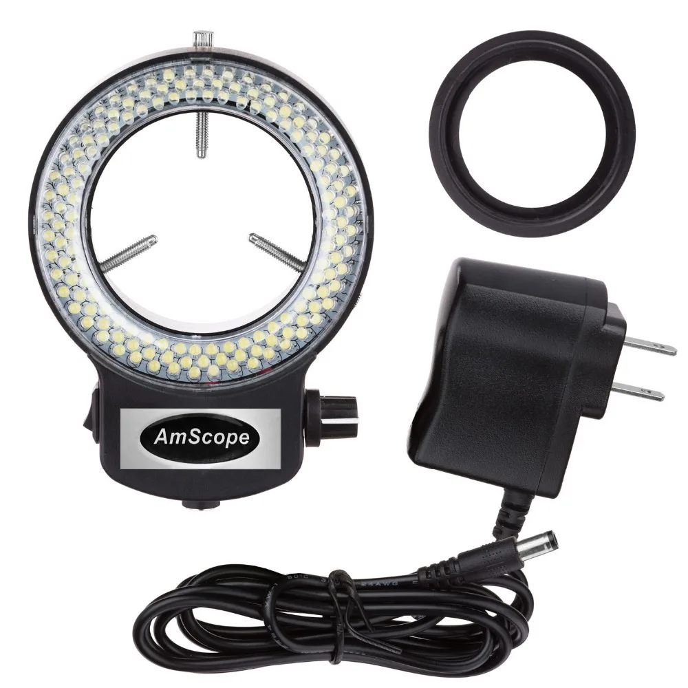 AmScope 144 LED Регулируемый компактный микроскоп кольцевой свет + адаптер Черная