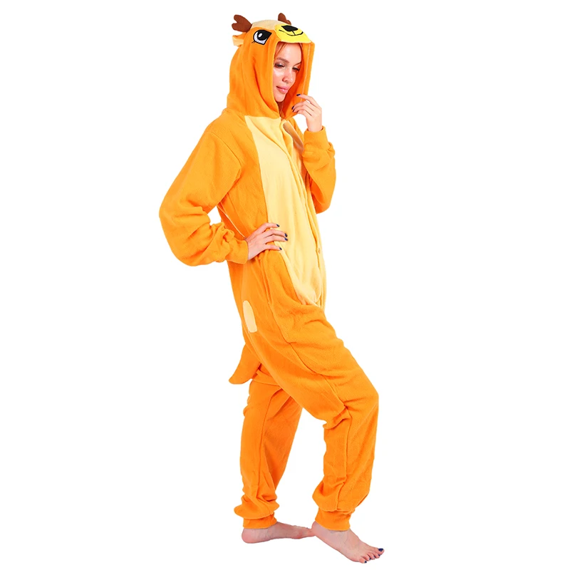 Женские флисовые пижамы женские с капюшоном кигуруми милым оленем пижамные