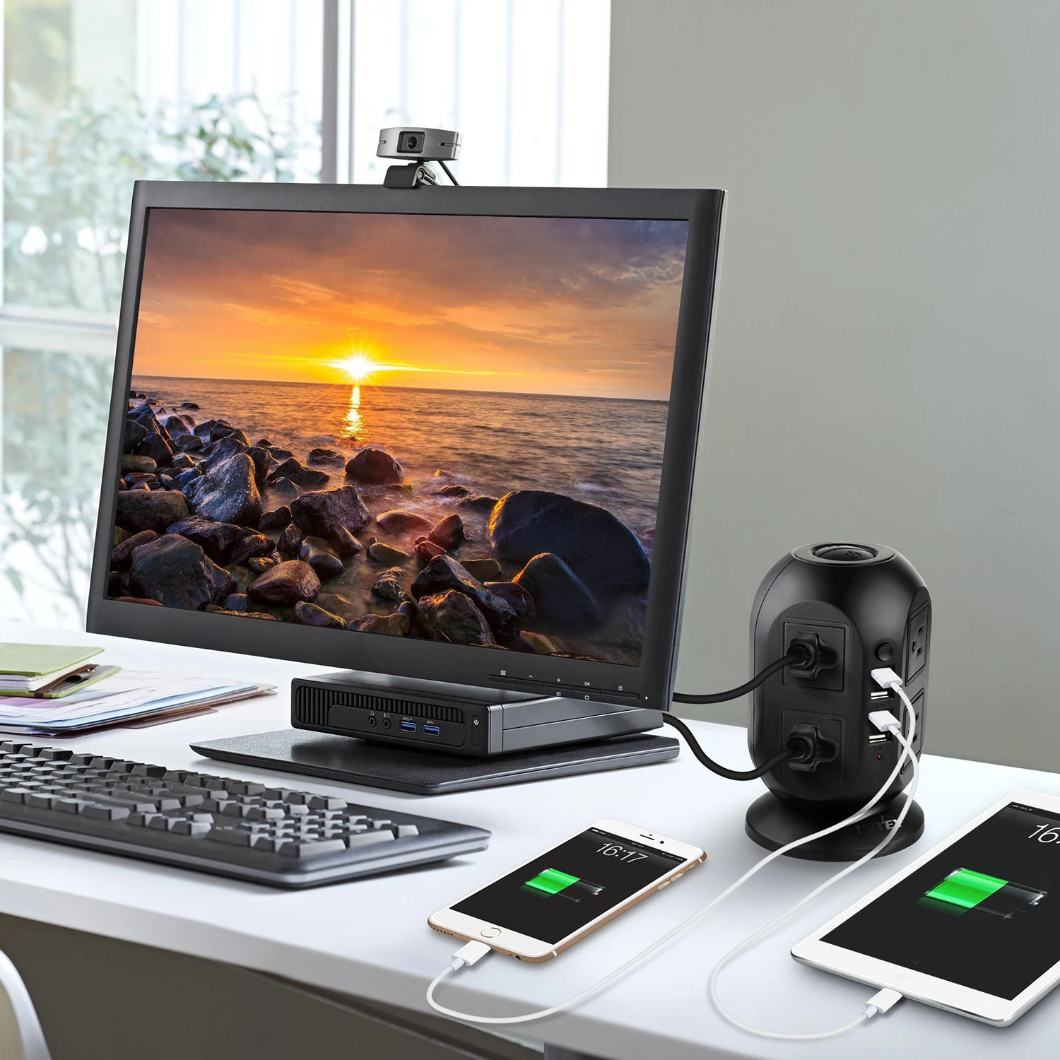 Смарт-Башня сетевой фильтр USB розетка 8 AC Розетка с USB 4 портами США штекер Адаптер длинный удлинитель 9,8 футов/3 м