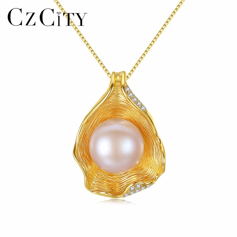 

CZCITY100% 925 Silver Chain Pendant Necklaces for Women 10-15mm Freshwater Pearl Pendant Necklace High Quality Fine Jewelry