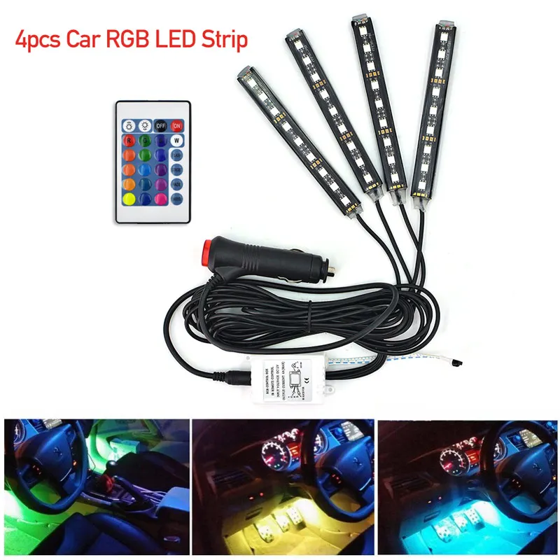 4 шт 12 V Светодиодные ленты светильник лента шт. салона RGB LED DRL USB вольт музыкальный