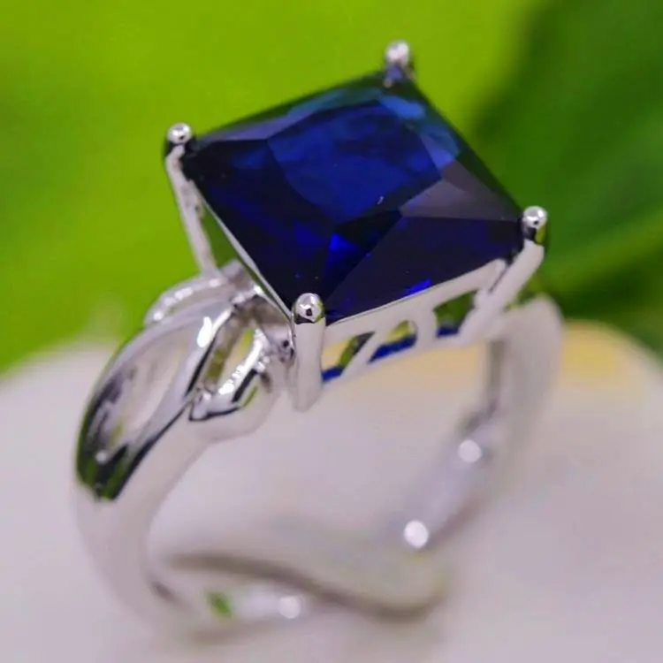 Hot Sale Fashion Designer Jewelry 10mm Square Green Zircon Crystal Ring Plated White Gold Bijoux Women Wholesale $2.48/pc | Украшения и