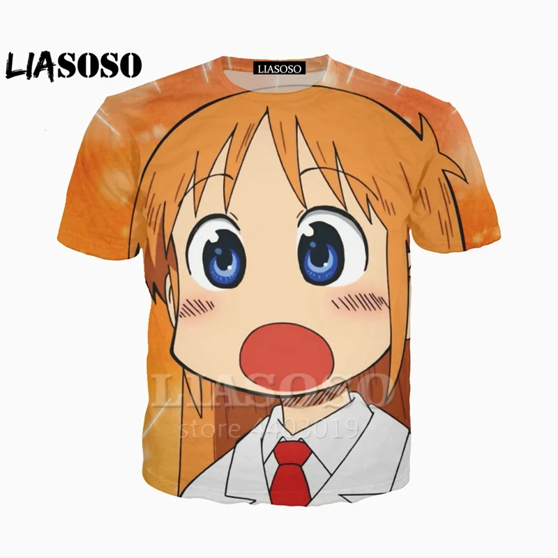 1 LIASOSO новейшая уличная Футболка Harajuku для мужчин и женщин популярная Повседневная футболка в стиле хип-хоп с 3D принтом из мультфильма Nichijou Топы A048-83 - Цвет: 1