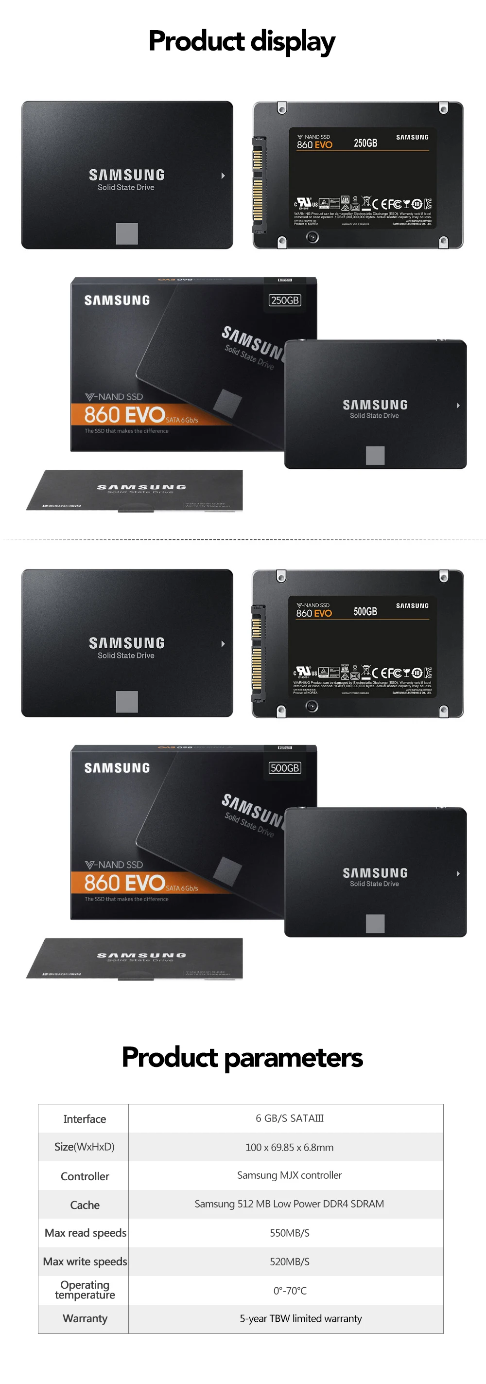 SAMSUNG SSD 860 EVO 250 ГБ 500 Гб Внутренний твердотельный диск HDD жесткий диск SATA3 2,5 дюймов ноутбук Настольный ПК TLC disco duro 250 ГБ