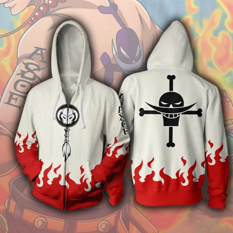 Аниме ONE PIECE Portgas D Ace Косплей Костюм 3D принт толстовка мужская и женская повседневная куртка на молнии Толстовка