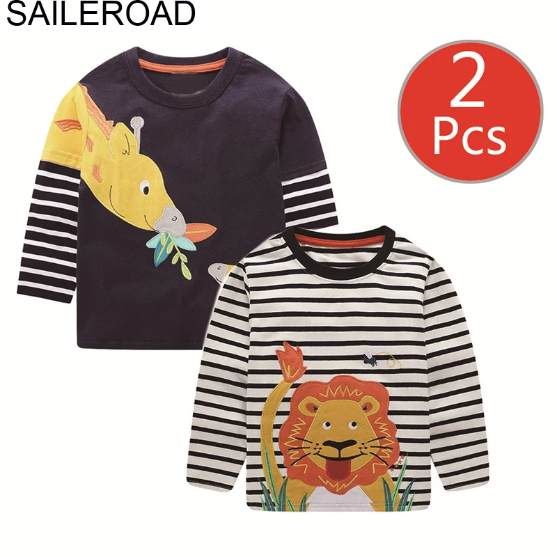 SAILEROAD 2 Шт. Мальчики Рубашки С Длинным Рукавом Хлопок Животных Печати Девушки для