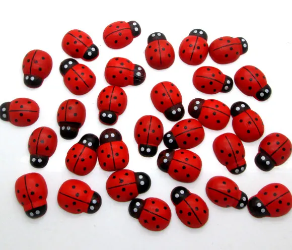 

50Pcs Mixed Red Ladybug Wood Beads Decoration Crafts Flatback Cabochon Scrapbooking Fit Phone Embellishments Diy Accessories