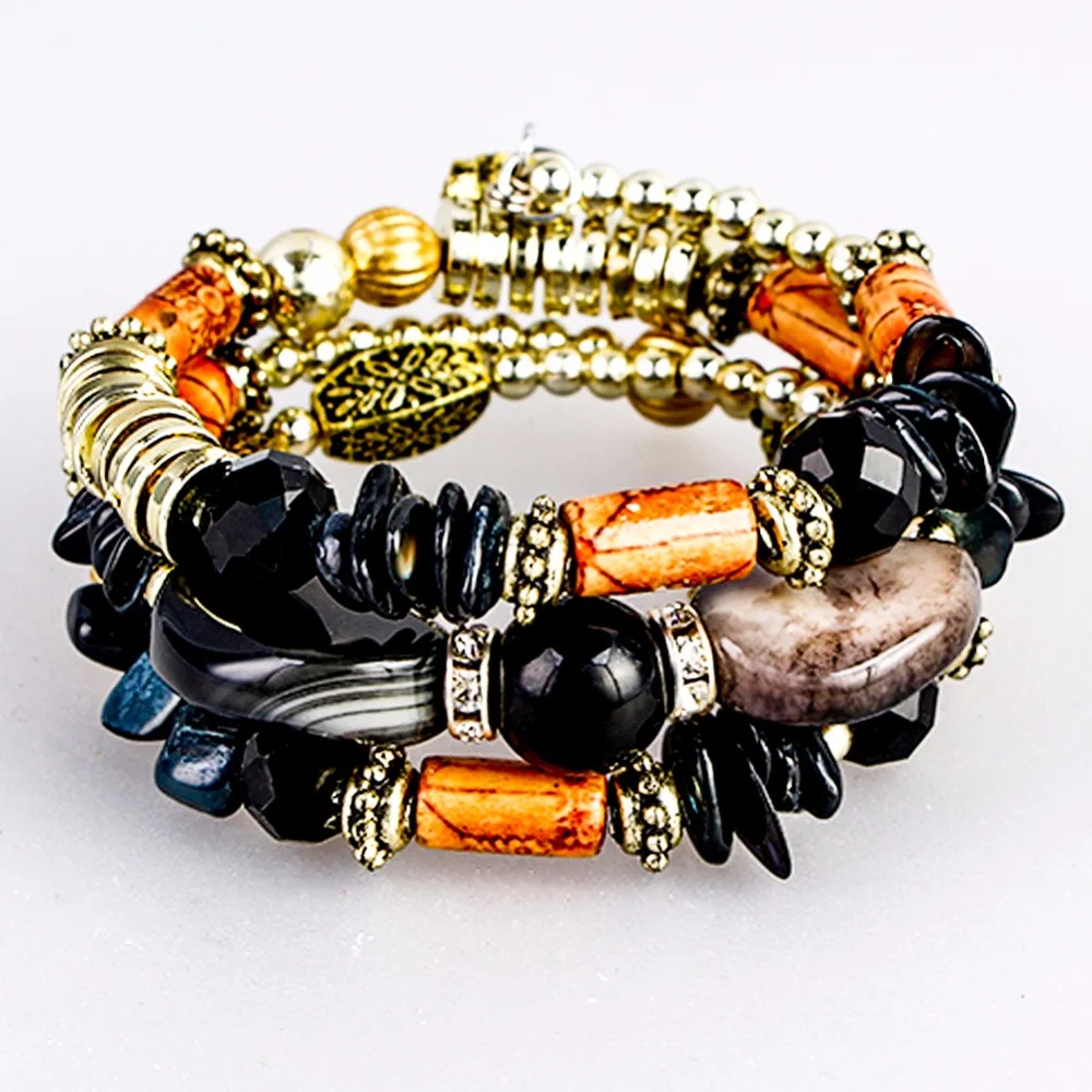 Personality Beads Women Jewelry Three Layers Bracelets Black Blue Bracelet Circlet Gift Hand Band Special Design Stone B766 | Украшения и