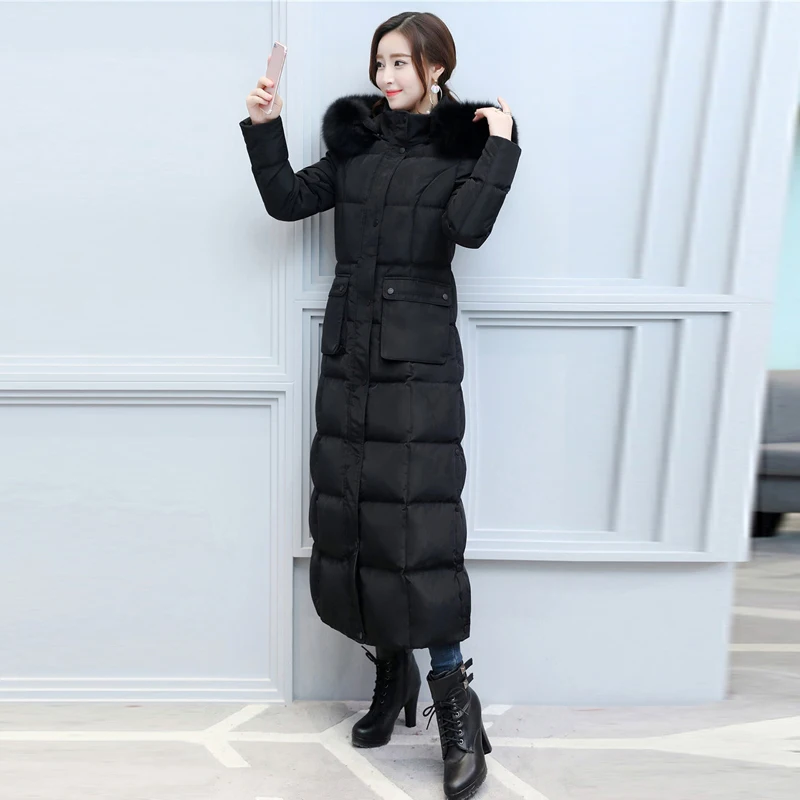 

2020 Winter New Luxury Real Fox Fur Collar Woman Coat Thick Pius Size Duck Down Jacket Warm Solid Color Long Outerwear Oka420