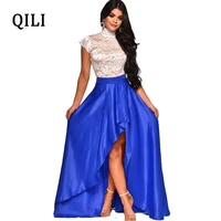 qili long maxi women dress boho short sleeve lace two piece set asymmetrical dresses elegant evening party dress red black blue