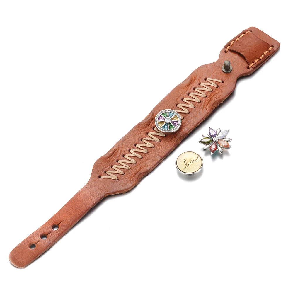 

10pcs/lot 2019 New Vintage Ginger Snaps Leather Bracelet 4 Colors Interchangeable bracelet Jewelry Fit 18mm snaps NN-715*10