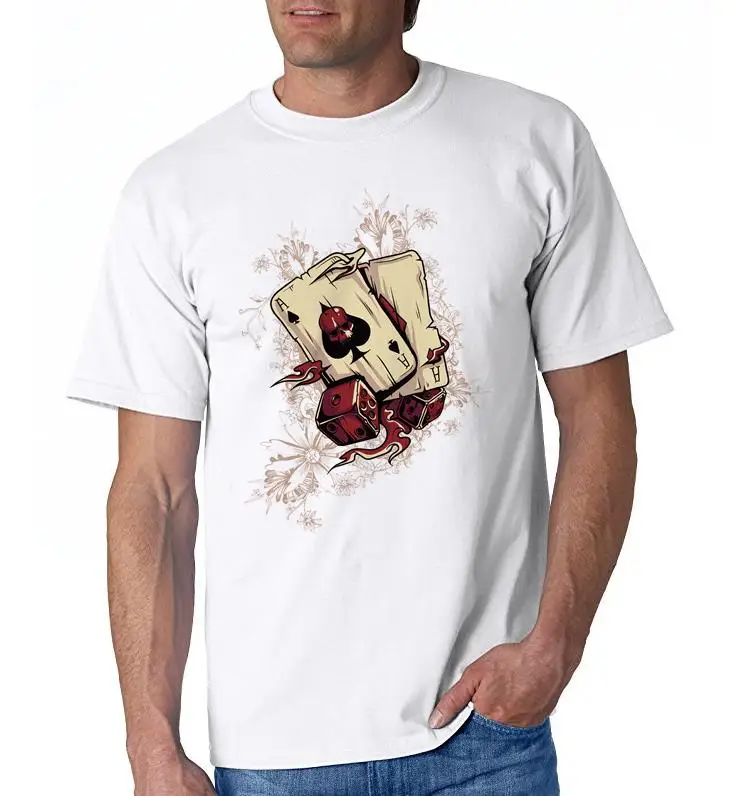 Мода 2017 г. Лидер продаж футболка Повседневное черепа Творческий Покер Футболки