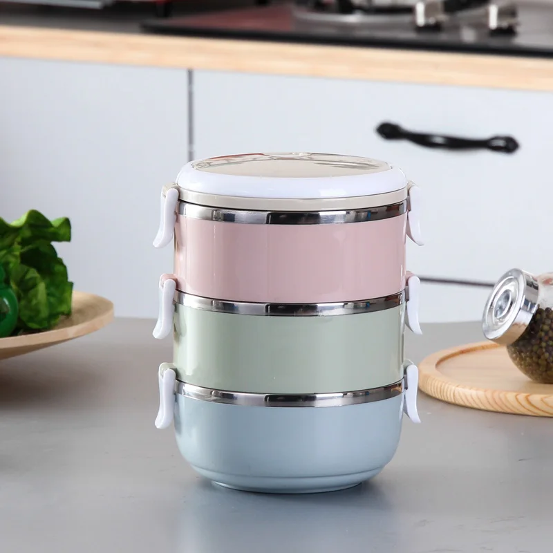 three layer Magichome портативный 304 из нержавеющей стали Bento Ланч-бокс градиентного цвета для еды с контейнерами Герметичный Набор посуды для детей - Цвет: three layer