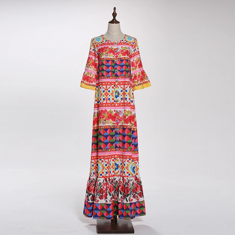 Европейские новые модные платья высокого качества с принтом розы винтажное