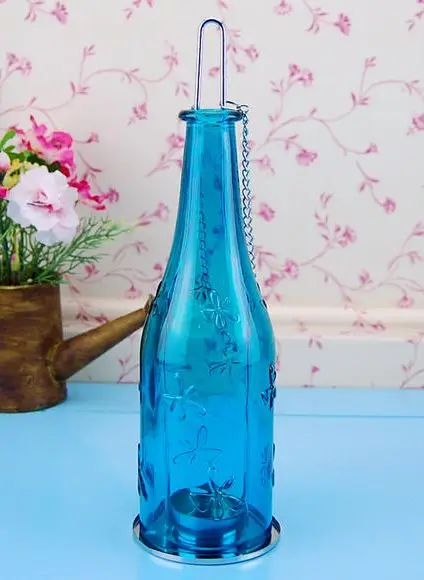 Новый дизайн стеклянная бутылка для вина подсвечник висящий ураган фонарь | Дом и