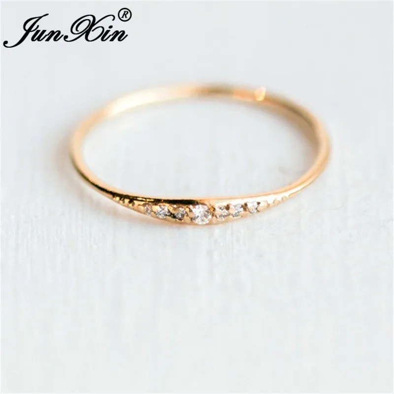 Yellow Gold Ring JUNXIN складывающиеся кольца вечности для женщин 925 серебро розовое золото заполненный маленький циркон белый кристалл минималистичные тонкие кольца женские CZ - Цвет основного камня: Yellow Gold Ring