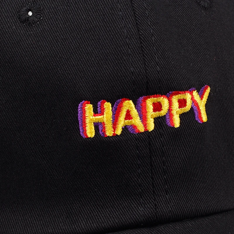 Новинка, сутулящаяся Кепка с логотипом HAPPY TEXT для папы, регулируемая изогнутая Кепка для папы, бейсболка с ремешком на спине NWT