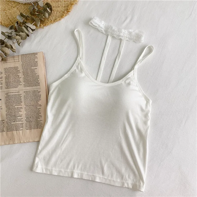 White Сексуальное кружевное белье для девочек с лямкой на шее короткие майки топы с отдельными лотами бюстгальтер для женщин, с подкладкой Майки Топы для женщин - Цвет: White