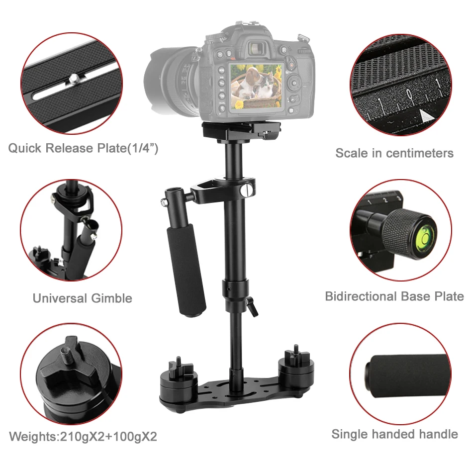 ALUMOTECH S40 Steadycam S-40 + Plus 1 3 кг 40 см алюминиевый ручной Стабилизатор Steadicam DSLR