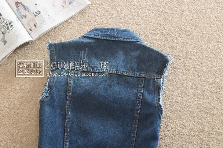 5XL Повседневный джинсовый жилет с дырками для женщин с отложным воротником Тонкий джинсовый жакет Женский Большой размер безрукавный джинсовый жилет Veste Femme