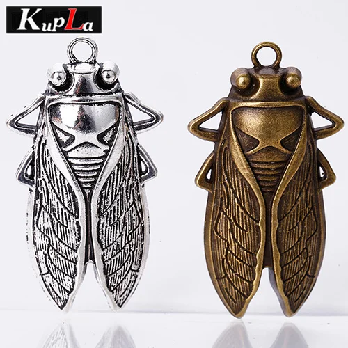 2 Colors Купла Цикада амулеты Модные Diy металлический цинковый сплав ручной работы амулеты DIY Ювелирные изделия животные кулон Цикада амулеты 12/шт 34*61 мм C5527 - Окраска металла: 2 Colors