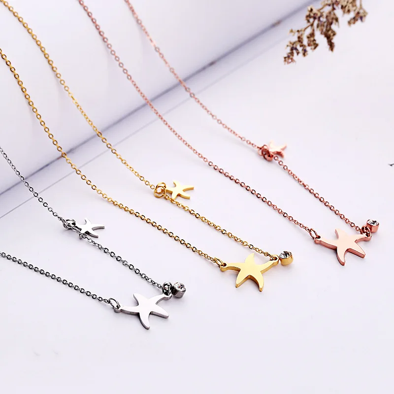 Ожерелье из нержавеющей стали с фианитами морская звезда многоярусные ожерелья