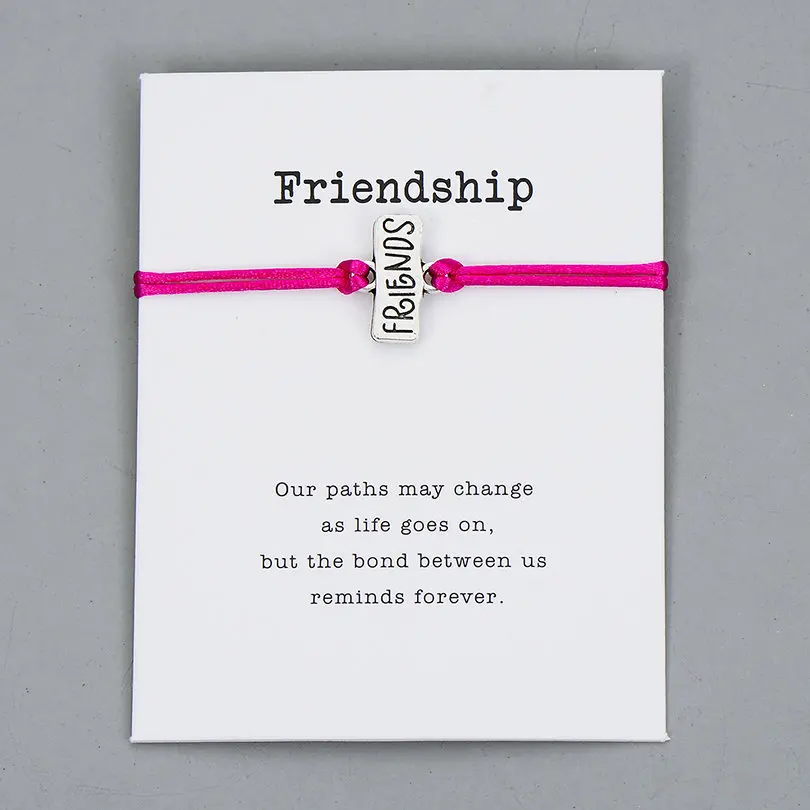 hot pink with card Pipitree Best друзья Шарм браслет дружбы Желание карты подарок на день рождения для женщин мужчин Jewelry красная нить на удачу Браслеты Регулируемый - Окраска металла: hot pink with card
