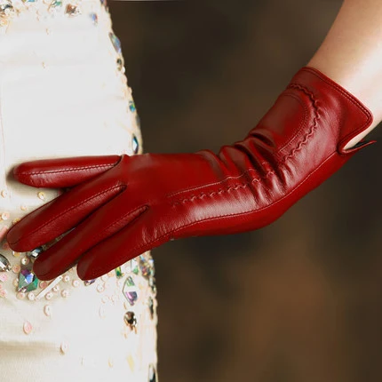 wine red KLSS Брендовые женские перчатки из натуральной кожи модные трендовые женские перчатки из овчины высококачественные перчатки из козьей кожи зимние плюс бархатные K31 - Цвет: wine red