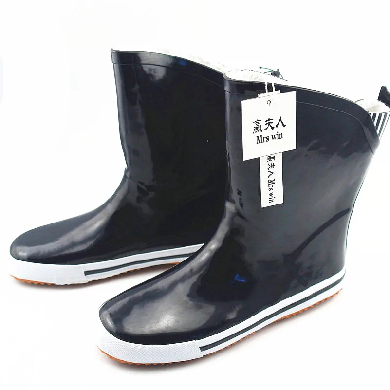2017 Новый Теплый Дождь Сапоги для Женщин Дамы Середины икры Мода ПВХ Зимние