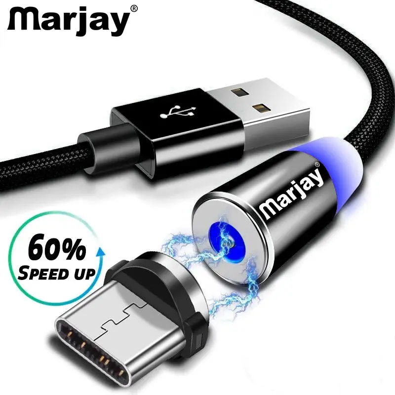Marjay Магнитный usb type-C кабель для samsung Galaxy S10 S9 S8 Plus Быстрая зарядка USB-C зарядное устройство для мобильного телефона USBC type-C кабель