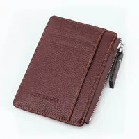 Brown 1 шт., маленький мужской кошелек, женский, на молнии, с карманом для монет, ультра тонкий кошелек, Мини, кожаный, с отделением для карт, 8 отделений для карт, кошелек, 6 цветов - Цвет: Brown