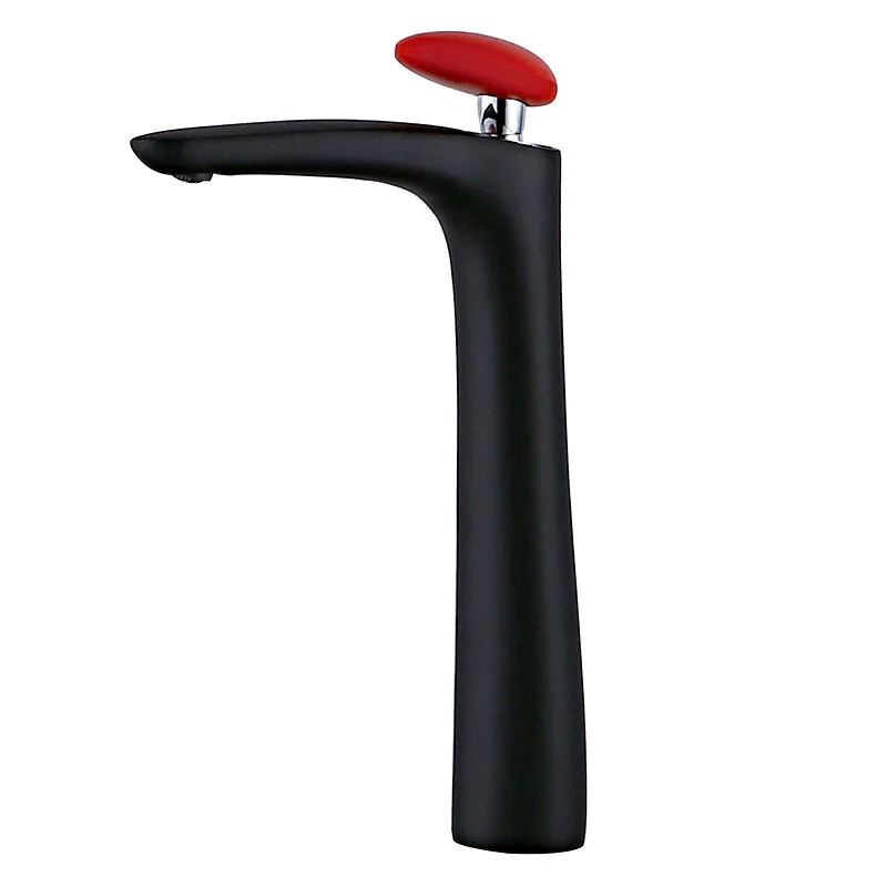 Black Red handle Высокий Стиль черный латунь бассейна холодной и горячей кран камень ручкой на бортике смеситель Ванная комната Водопроводной воды хромированный/ белый роспись - Цвет: Black Red handle