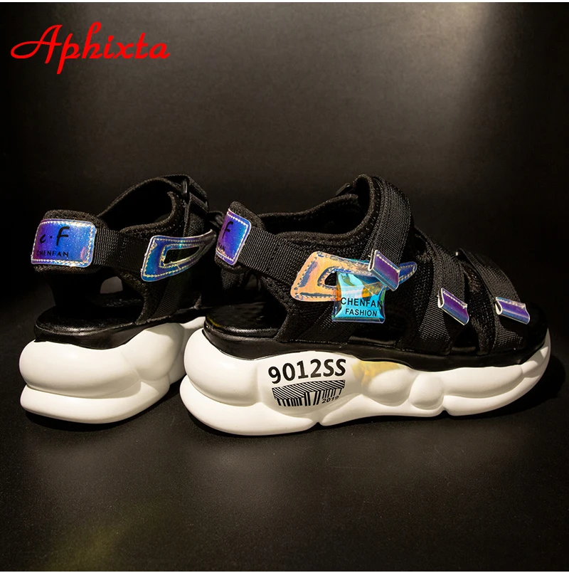Aphixta Thick Sole Platform Sandals Women Shoes 5cm Wedge High Heels Letters Canvas Summer Yellow Beach Shoes Chunky Sandals