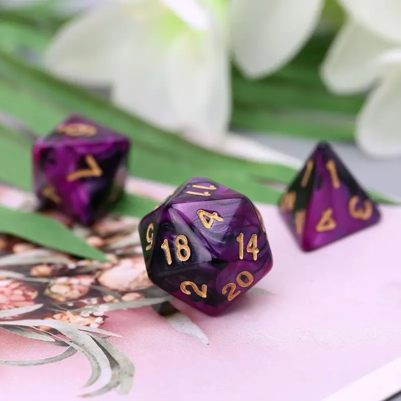 

7 Pcs Acrylic Dice Black Purple Gold Points D4 D6 D8 D10 D12 D20 KTV Bar Nightclub Entertainment Tools Adult Toys