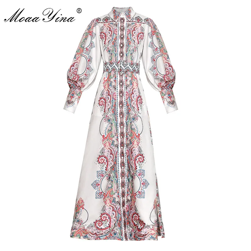 MoaaYina модное дизайнерское подиумное платье осеннее женское с рукавами фонариками