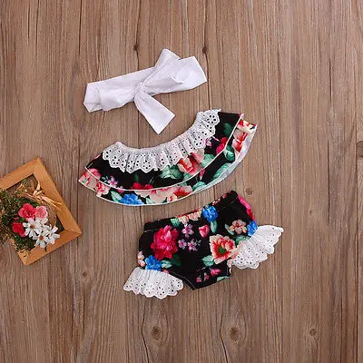 2017 стильное Боди без рукавов для маленьких девочек шорты повязка на голову наряд