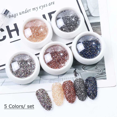 5 Colors Set 1440 шт циркониевые Стразы для украшения ногтей, блестящие икры, мини бусины, розовое золото, пламя, 3D камни для дизайна ногтей, аксессуары TR757 - Цвет: 5 Colors Set